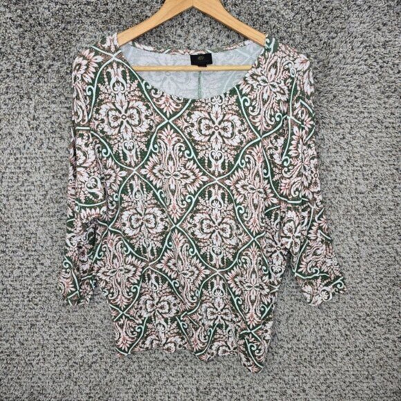 JM Collection Top Womens Small Green Printed Oversized Scoop‎ Neck Tee Casual - Picture 1 of 7